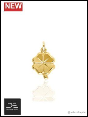 14K Yellow Gold Four Leaf Clover Pendant Charm Italian Fine Jewelry